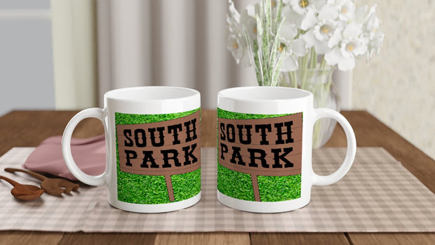 southpark sign post coffee mug, handmade ceramic southpark mug,