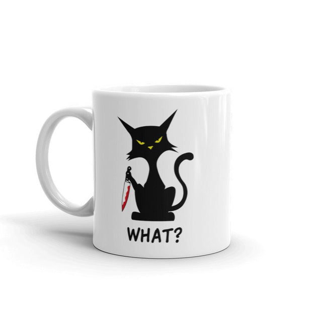 Black Cat What ??Murderous Black Cat mug  with Knife, cat lover Gifts ,