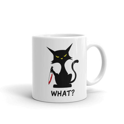 Black Cat What ??Murderous Black Cat mug  with Knife, cat lover Gifts ,