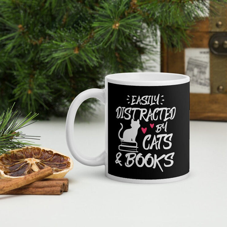 Easily Distracted By Cats And Books mug , Book Lover mug