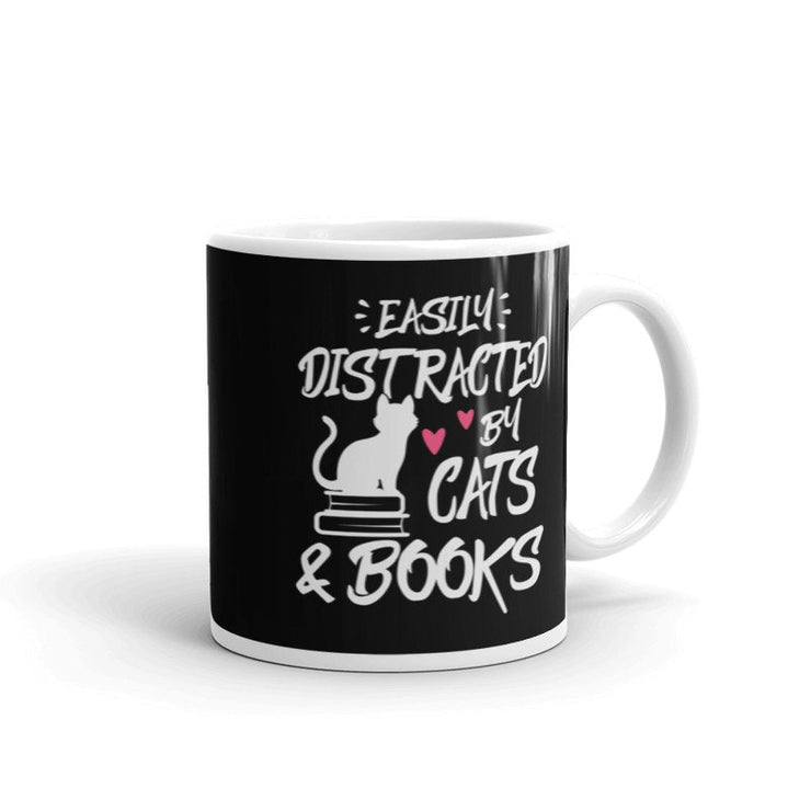 Easily Distracted By Cats And Books mug , Book Lover mug