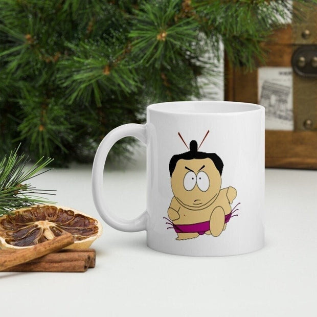 eric cartman as a sumo , handmade ceramic southpark mug,