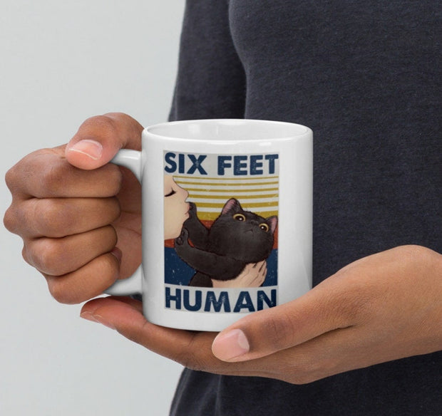 black cat coffee mug  six feet human