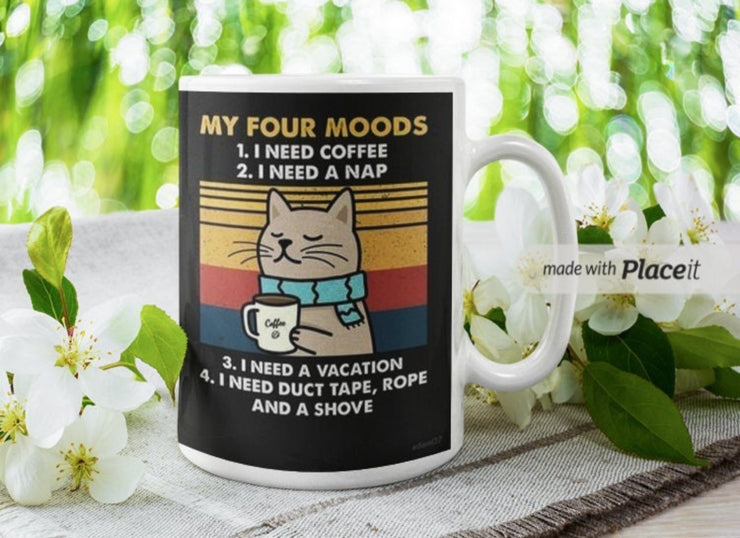 my four moods cat moods  coffee mug,11oz mug