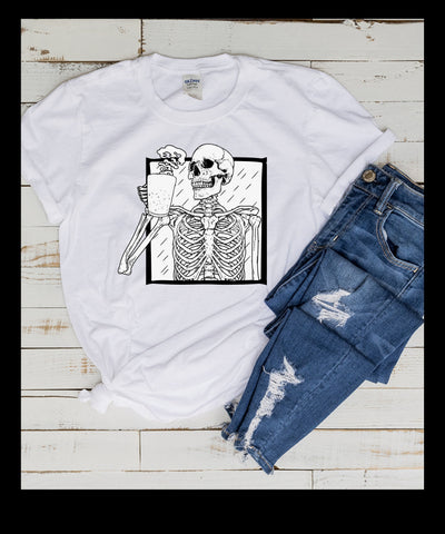 coffee drinking skull skeleton shirt ,skeleton drinking coffee t shirt