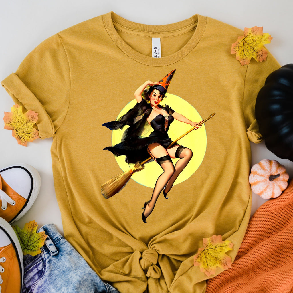 witch flying on a broom, halloween Shirt, flying Witch Shirt, Fly Broom Shirt, Witch Broom Shirt, Halloween Gift,