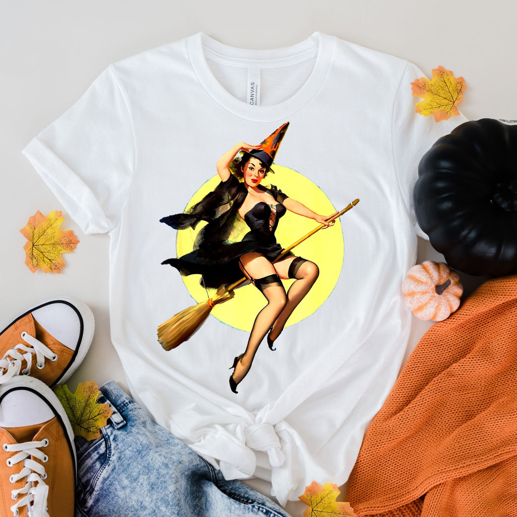 witch flying on a broom, halloween Shirt, flying Witch Shirt, Fly Broom Shirt, Witch Broom Shirt, Halloween Gift,