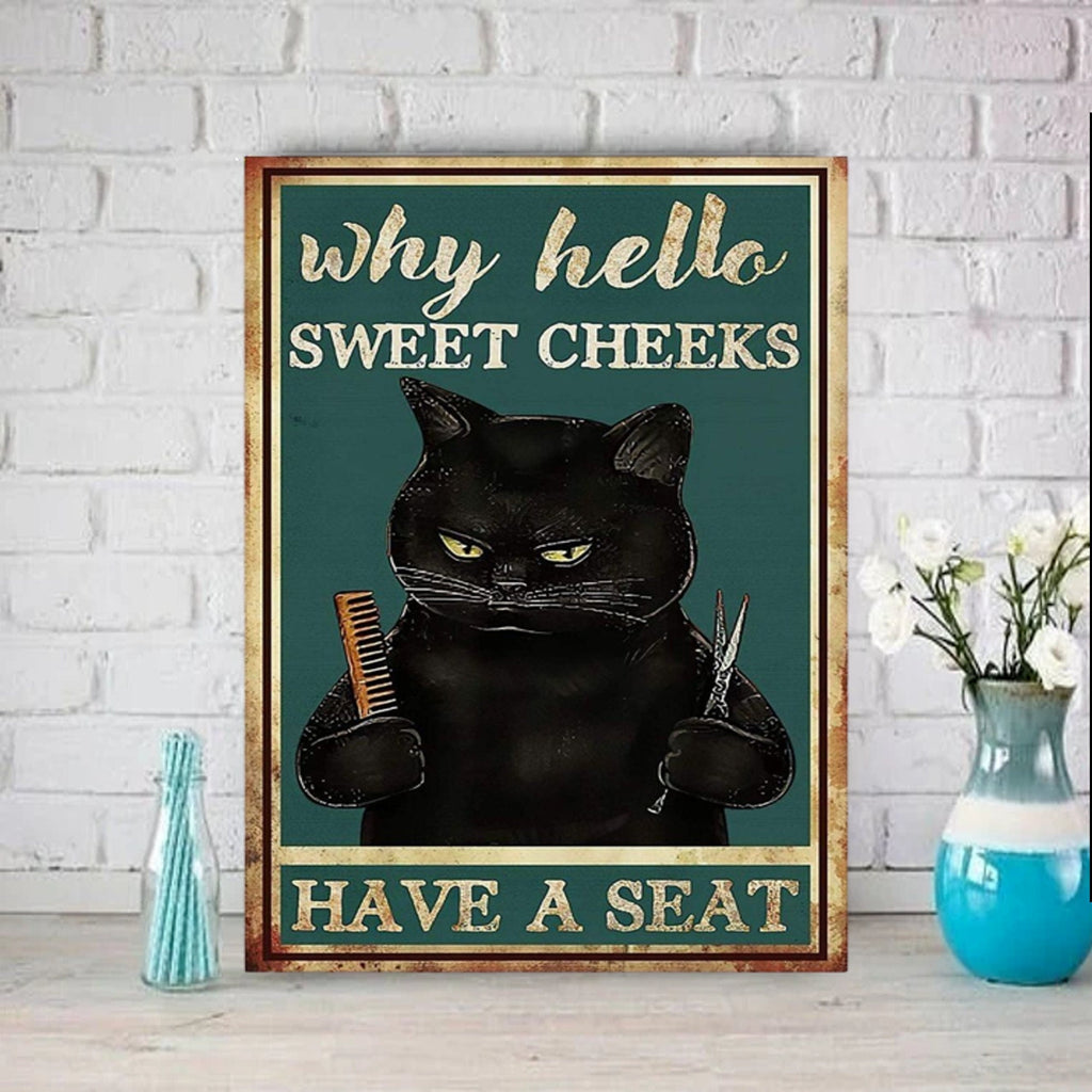 why hello sweet cheeks ,black cat-poster , Black Cat Wall Art - Black Cat Print -Black Cat Artwork - Home Decor