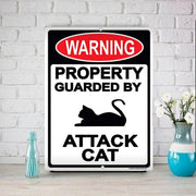 black cat art poster, warning property guarded  by attack cat