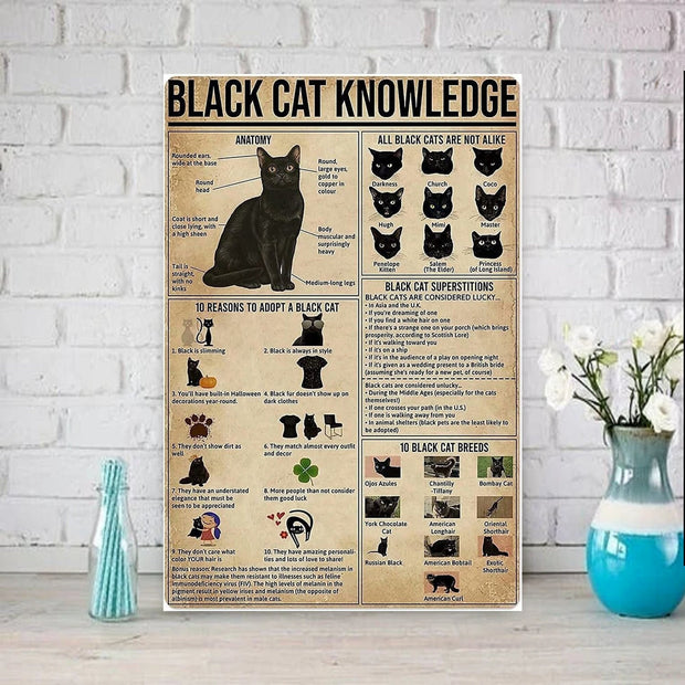 cat knowledge -poster , Black Cat Wall Art - Black Cat Print -Black Cat Artwork - Home Decor