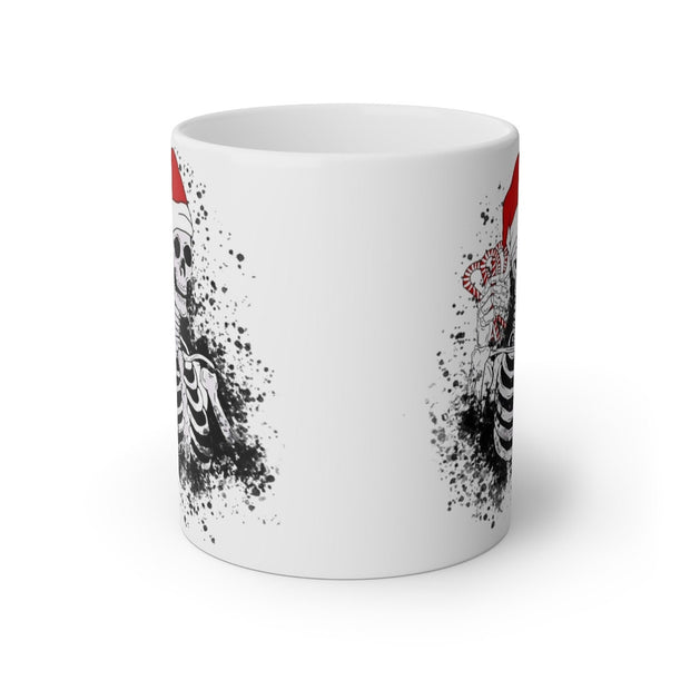 coffee drinking skeleton with santas hat  mug