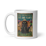 easily distracted by cats and plants  ,Black Cat coffee mug