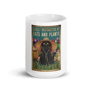 easily distracted by cats and plants  ,Black Cat coffee mug