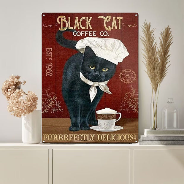 black cat coffee co. black cat-poster , Black Cat Wall Art - Black Cat Print -Black Cat Artwork - Home Decor