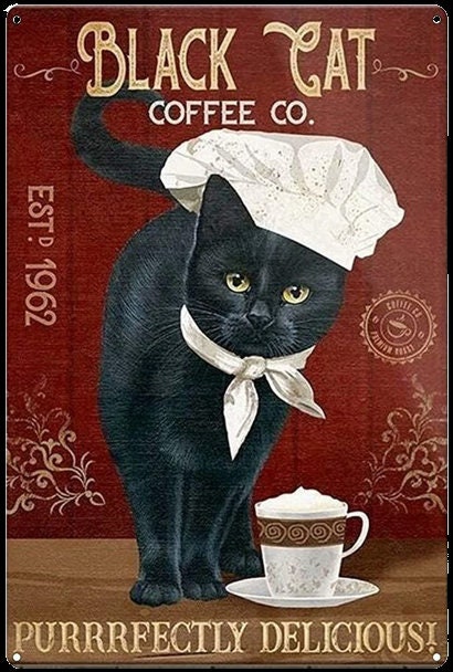 black cat coffee co. black cat-poster , Black Cat Wall Art - Black Cat Print -Black Cat Artwork - Home Decor