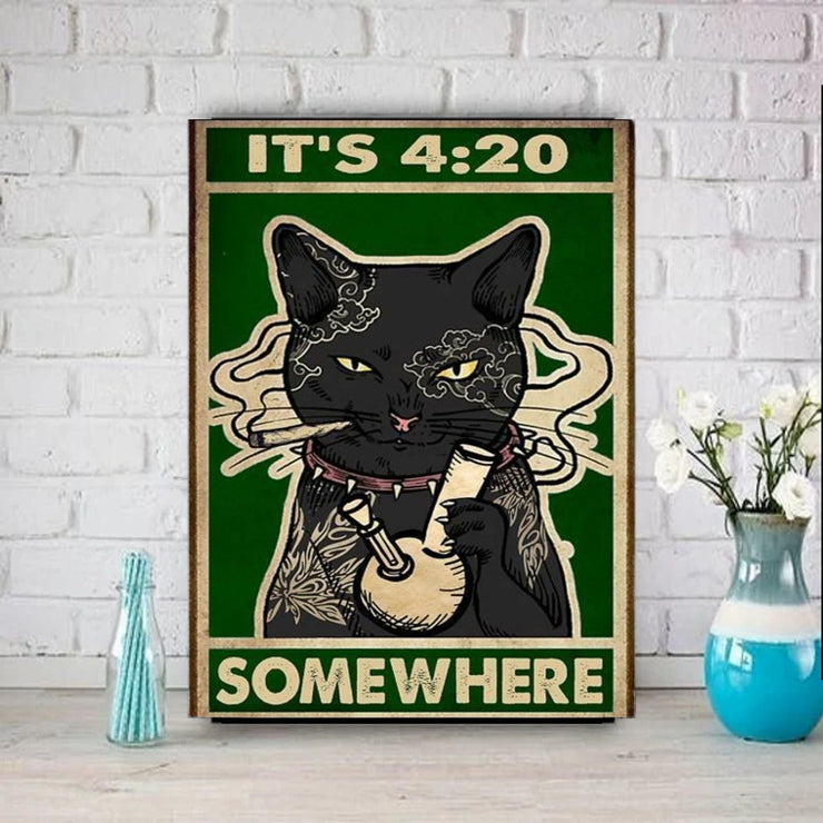 its 4.20 am somewhere  cat-poster , Black Cat Wall Art - Black Cat Print - -Black Cat Artwork - Home Decor