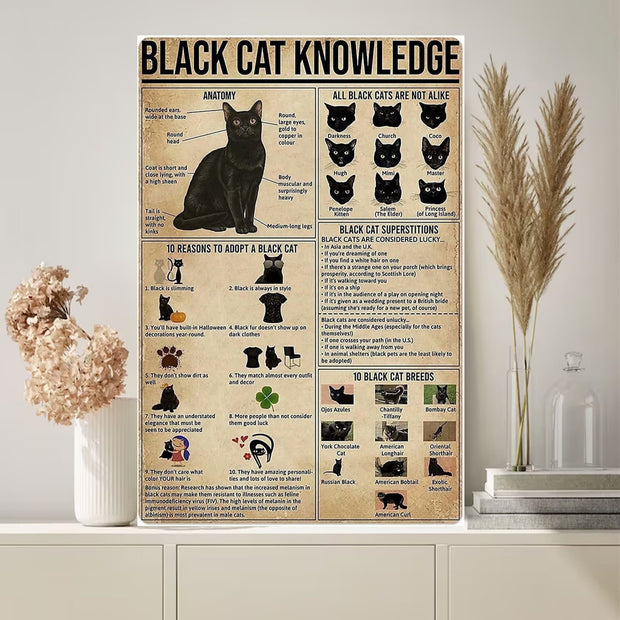 cat knowledge -poster , Black Cat Wall Art - Black Cat Print -Black Cat Artwork - Home Decor