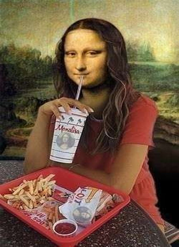 Mona Lisa  with mcdonalds  Print,altered mona lisa print