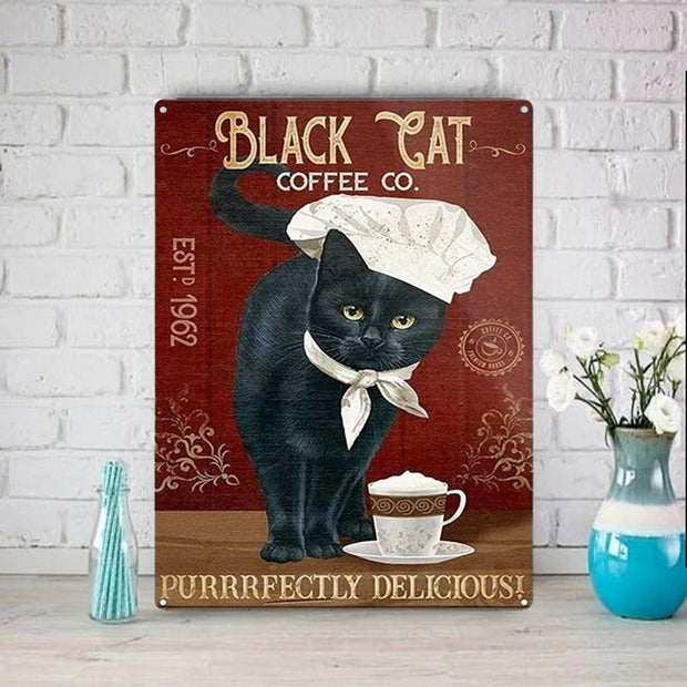 black cat coffee co. black cat-poster , Black Cat Wall Art - Black Cat Print -Black Cat Artwork - Home Decor