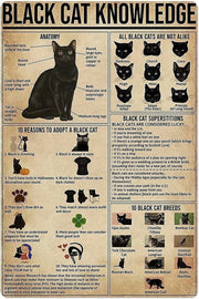 cat knowledge -poster , Black Cat Wall Art - Black Cat Print -Black Cat Artwork - Home Decor