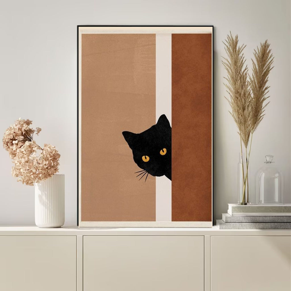 black cat peeping head  poster , Black Cat Wall Art - Black Cat Print