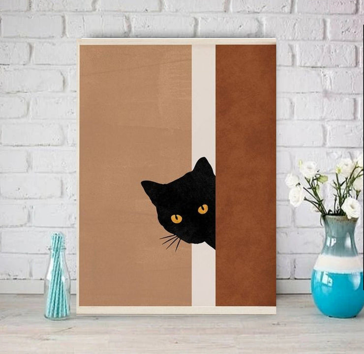 black cat peeping head  poster , Black Cat Wall Art - Black Cat Print