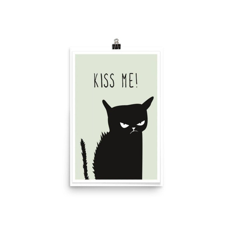 black cat kiss me wall  art  poster , Black Cat Wall Art - Black Cat Print -Black Cat Artwork - Home Decor