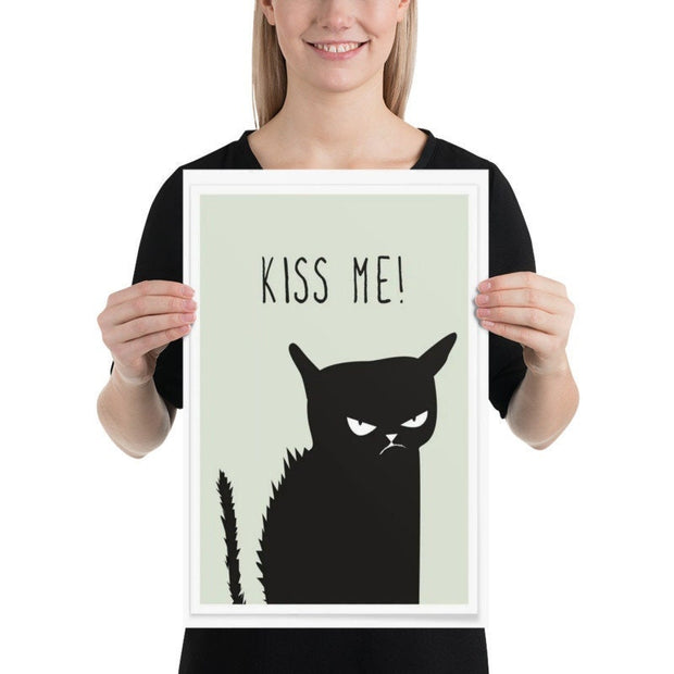 black cat kiss me wall  art  poster , Black Cat Wall Art - Black Cat Print -Black Cat Artwork - Home Decor