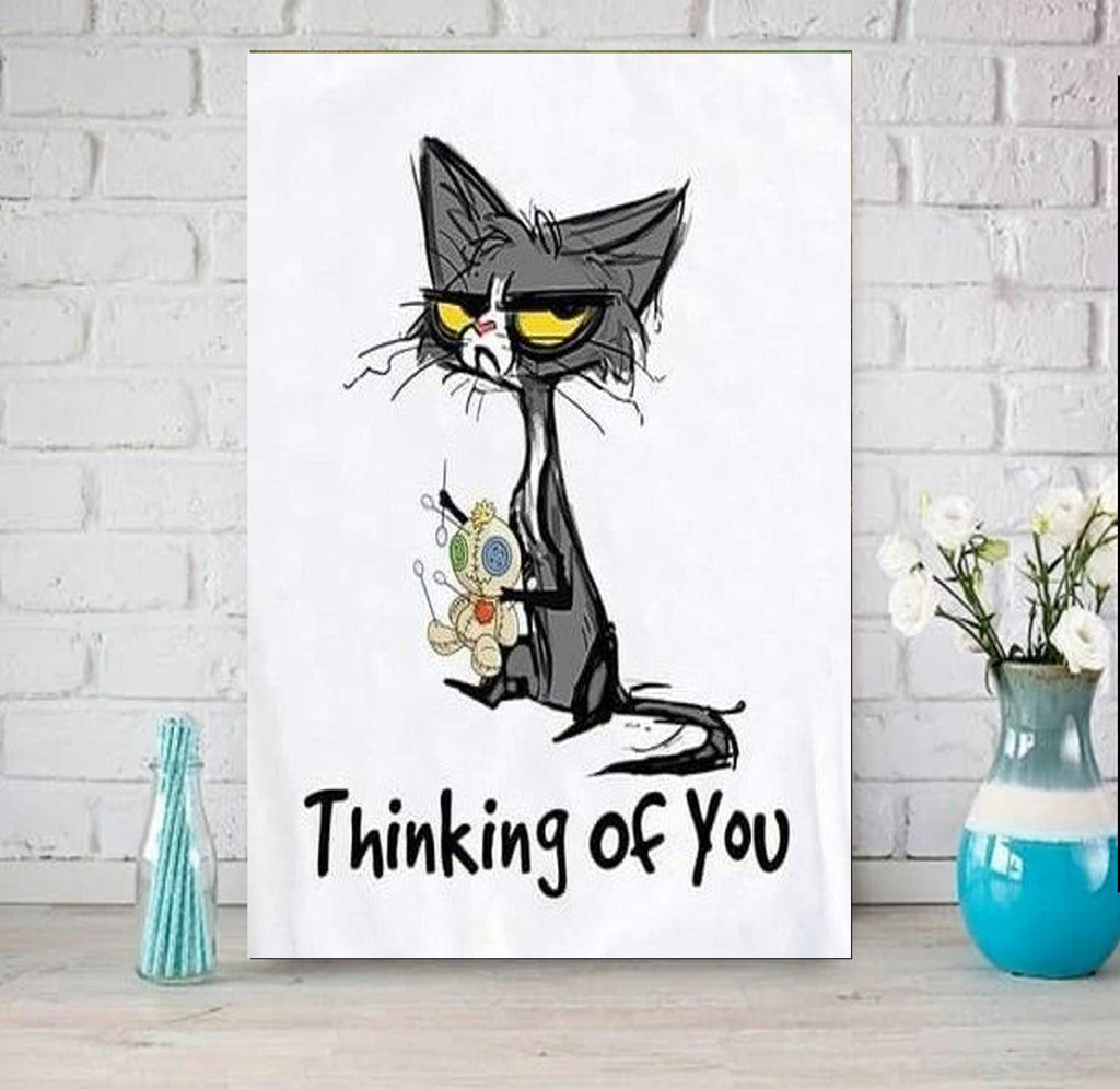 thinking of you black cat  poster black cat-poster , tabby Cat Wall Art - tabby Cat Print -tabby Cat Artwork - Home Decor