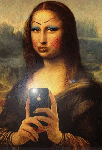 Mona Lisa holding phone art  Print, Original Oil Painting - de vinci Portrait Poster