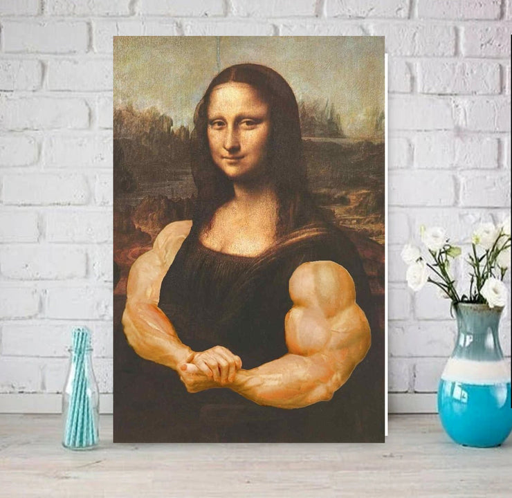 Mona Lisa with biceps  Print, Original Oil Painting  de vinci Portrait Poster, Vintage Wall Art, Unique Gift