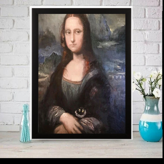 mona lisa portrait painting   , Black Cat Wall Art - Black Cat Print -Black Cat Artwork - Home Decor,gift for cat lovers