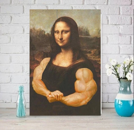 Mona Lisa  with muscles  Print, jpeg svg,png  printable Original Oil Painting Cat Portrait Poster, Vintage Wall Art, Unique Gift