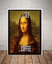 Mona Lisa  i see coffee Print, Original Oil Painting Cat Portrait Poster, Vintage Wall Art, Unique Gift