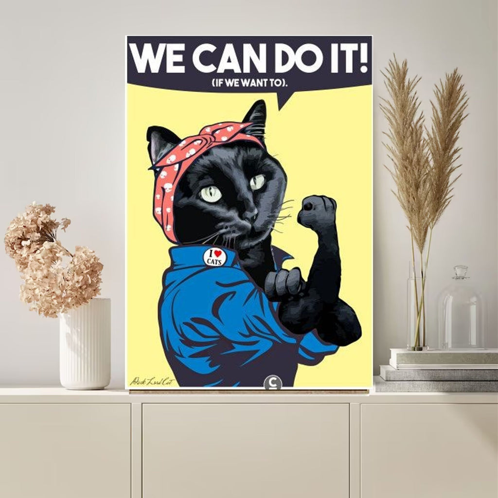 we can do  it poster , cat-poster, Black Cat Wall Art  Black Cat Print -Black Cat Artwork - Home Decor