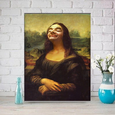 Mona Lisa rowan akinson art  Print, svg,png  printable  Oil Painting Portrait Poster, Vintage Wall Art