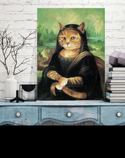 Mona Lisa cat  Print, Original Oil Painting  de vinci Portrait Poster, Vintage Wall Art, Unique Gift