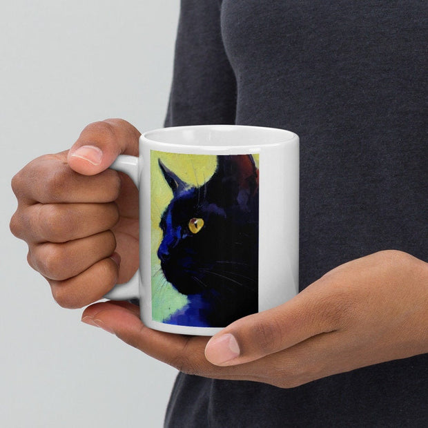 black cat portrait mug ,11oz ceramic mug, black cat  coffee mug