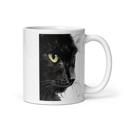 black cat portrait mug ,11oz ceramic mug, black cat  coffee mug