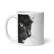 black cat portrait mug ,11oz ceramic mug, black cat  coffee mug