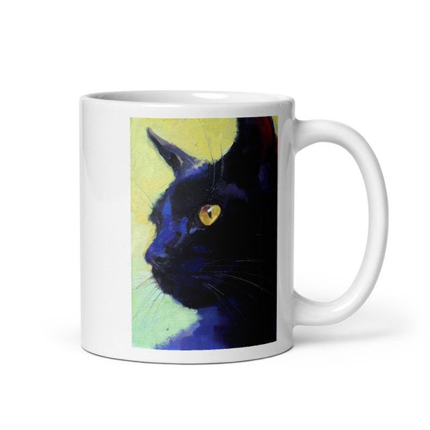 black cat portrait mug ,11oz ceramic mug, black cat  coffee mug