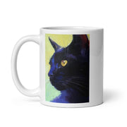 black cat portrait mug ,11oz ceramic mug, black cat  coffee mug