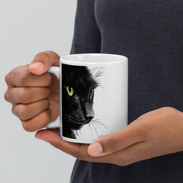 black cat portrait mug ,11oz ceramic mug, black cat  coffee mug