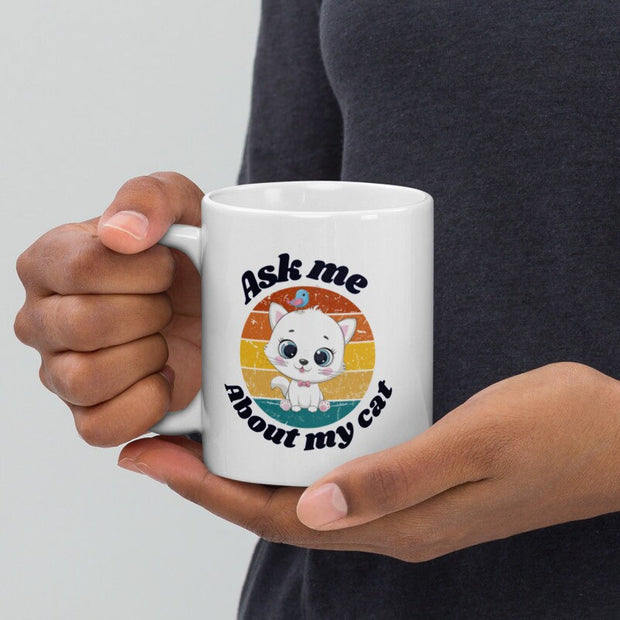 ask me about my cat  ,retro tabby cat,tabby  Cat coffee, cat lover Gifts ,gift for cat owner