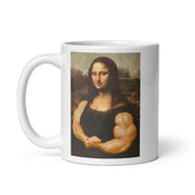 Mona Lisa with biceps  coffee mug , Original Oil Painting portrait mug, Vintage Art, Unique coffee mug gift