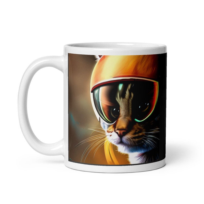 tabby cat with helemt 11oz  mug , tabby cat,cat  lover Gifts , Cat Coffee Mug