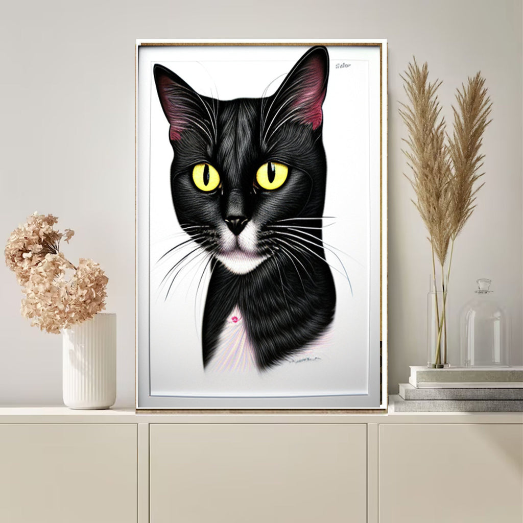 black  cat portriat poster  .black  cat-poster , Cat Wall Art -Cat Print -