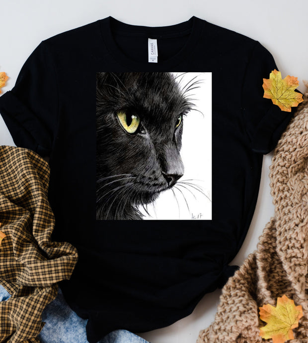 black cat portrait  t  shirt  ,retro black cat shirt  ,cat lover Gifts ,gift for cat owner