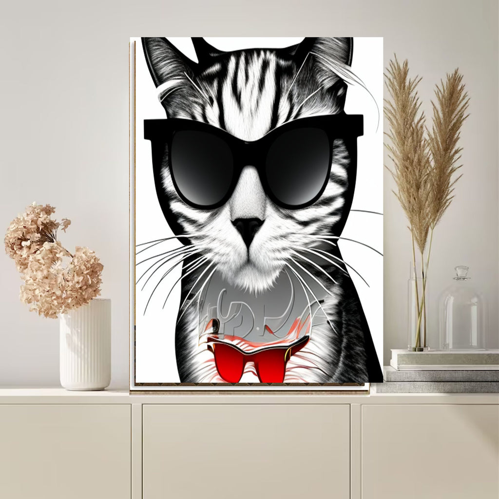 Tabby cat with sunlgasses cat-poster , tabby Cat Wall Art -  Cat Print - Cat Artwork - Home Decor