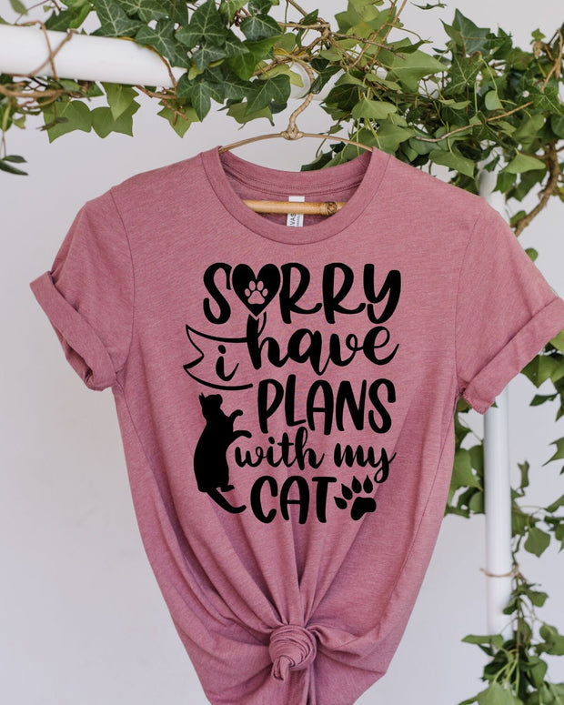 Sorry i have plans with my cat,  Womens Funny  T Shirt,